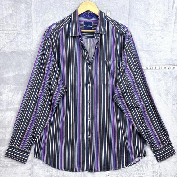 Tommy Bahama Striped 100% Cotton Shirt Men Size LT Colorful Button Up Causal - Picture 2 of 10